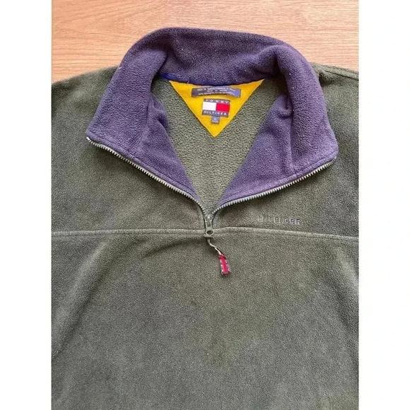 Vintage 90s Tommy Hilfiger Quarter Zip Fleece Pullover Logo Jacket Sz XL FLAW - Picture 6 of 13